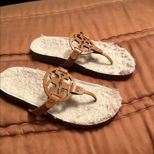 Tory Burch Brown Shearling Sandals